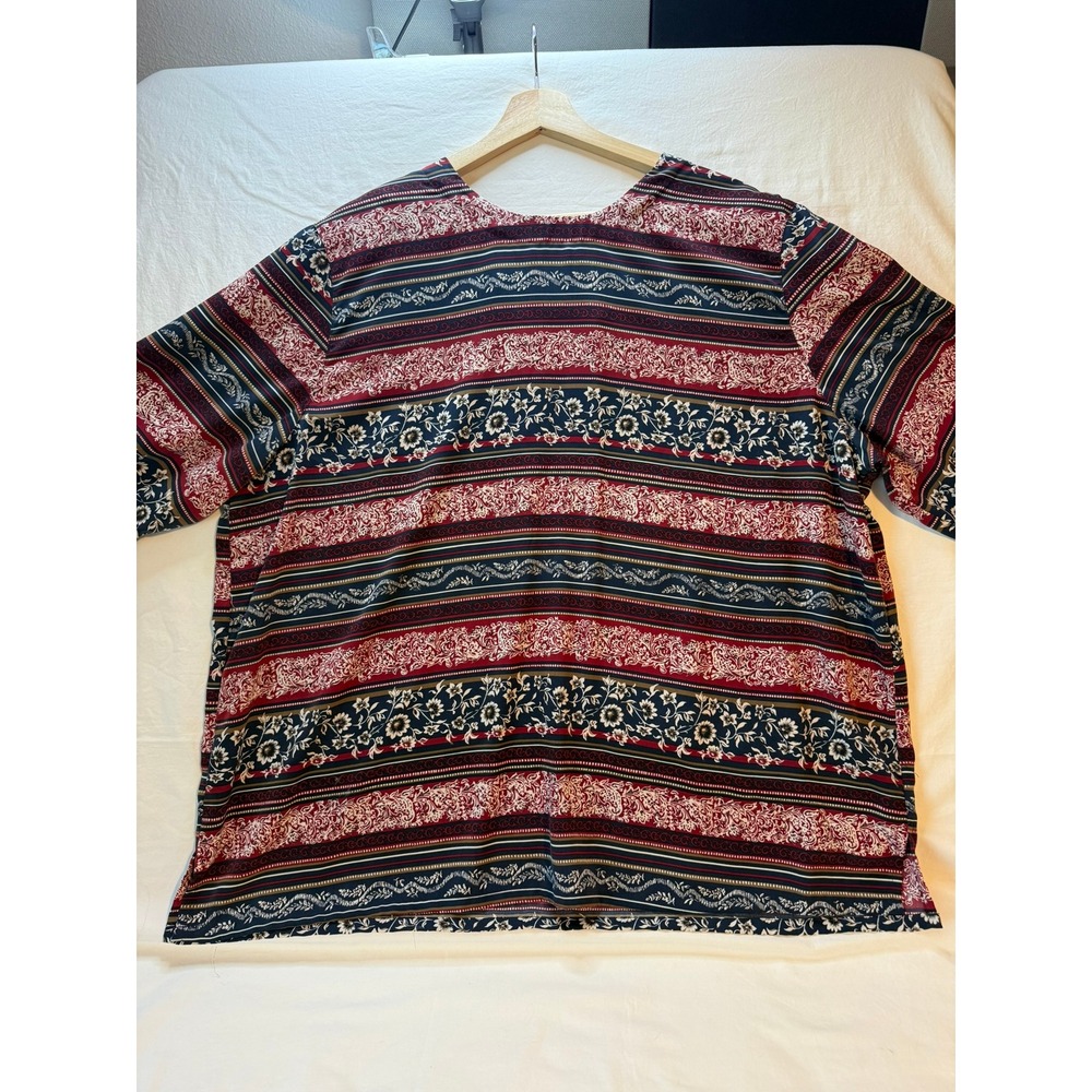 Alfred Dunner Woman Plus 24W Floral‎ Stripe Button Blouse Top Red Navy Vintage